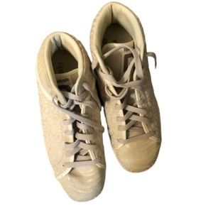 REEBOK T -REX size 9 cream leather high tops sneakers embossed animal print